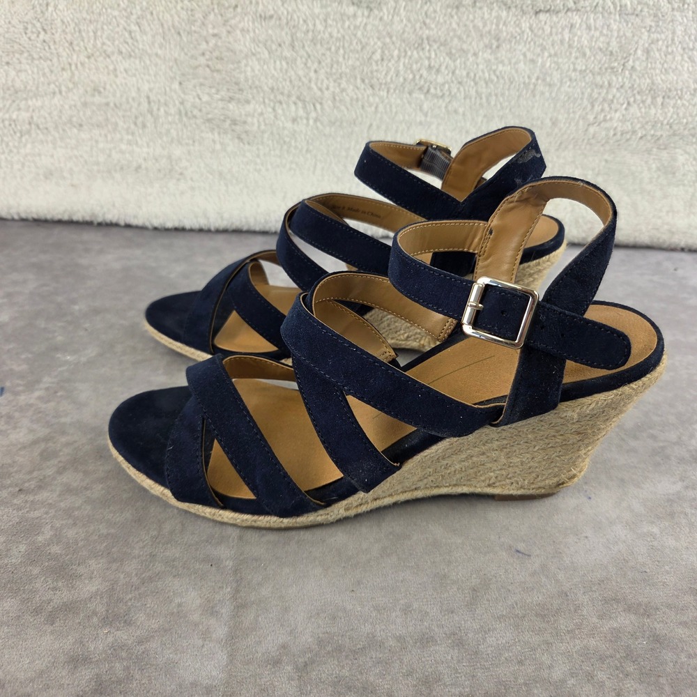DV8 by Dolce Vita Navy Blue Faux Suede Espadrille Wedge Sandals Womens 8